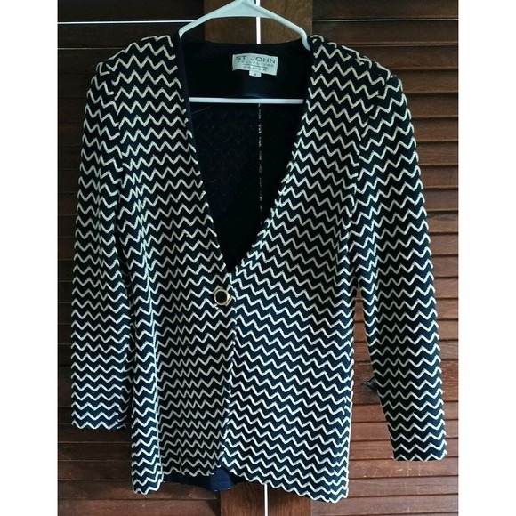 St. John Sweaters - Vintage St. John by Marie Gray Navy & White Cardigan Sweater Women's Size 2